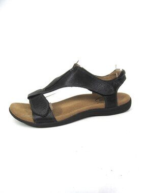 Taos The Show Size 10 EUC Sandals Black Womens Leather Low T Strap Arch Support